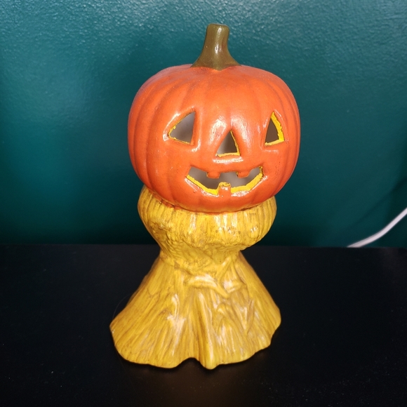 Vintage Halloween - Handmade Ceramic Pumpkin Haystack Figure 1970s mold - Picture 3 of 9